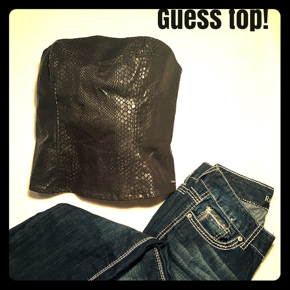 Sexy, black, faux snakeskin Guess? top! Sz L